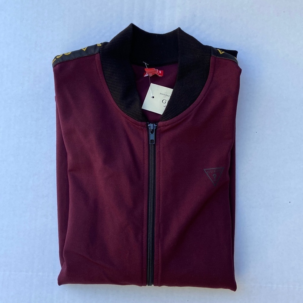 New GUESS Burgundy Logo Tape Zip Up Jacket SZ M